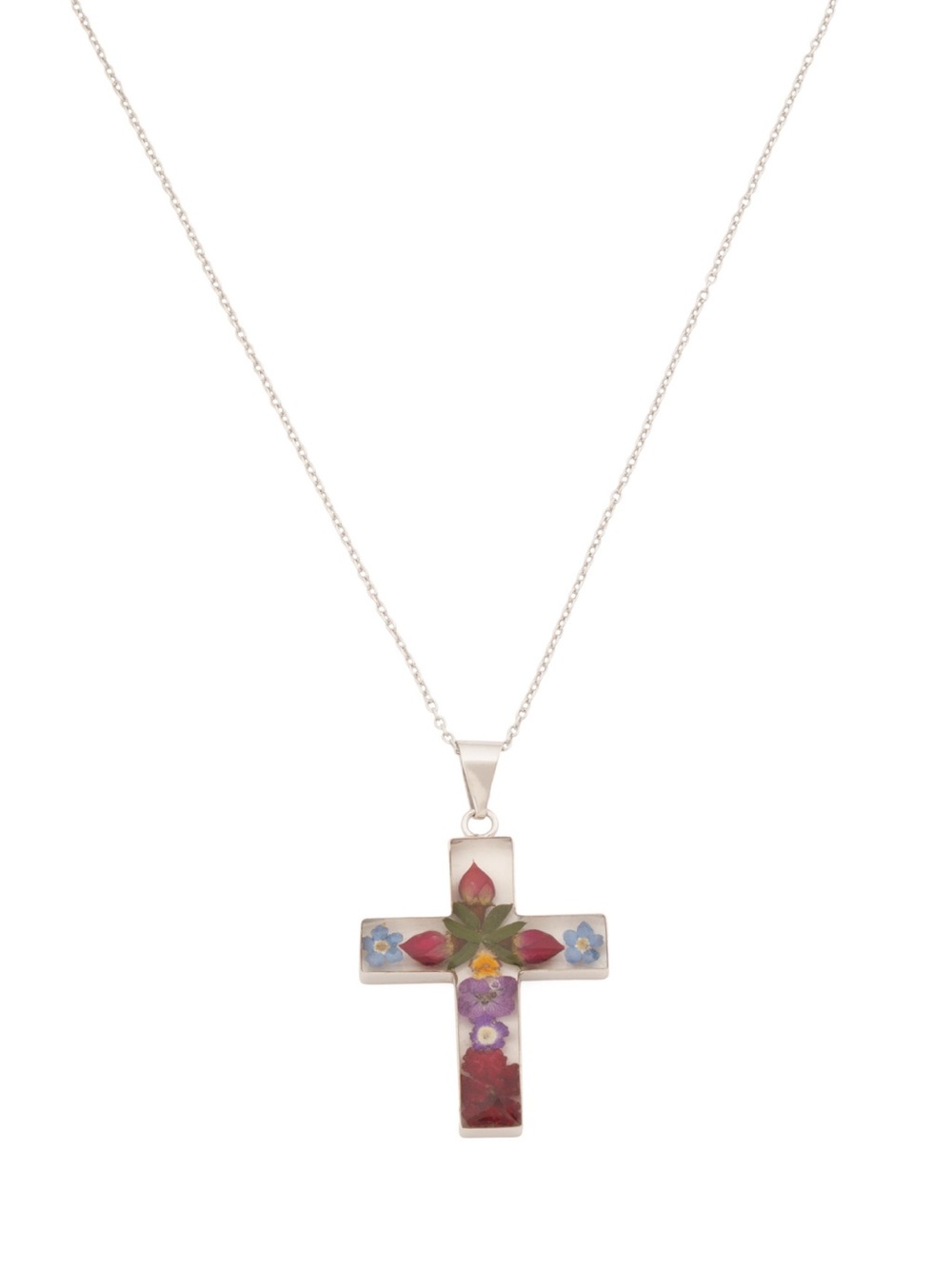 SEED & SAGE Made In Mexico Sterling Silver Dry Flower Cross Necklace